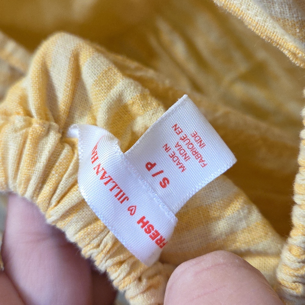 Jillian Harris x Joe Fresh Yellow Pinstripe Milkmaid Dress | Cotton Linen Blend - Picture 7 of 8